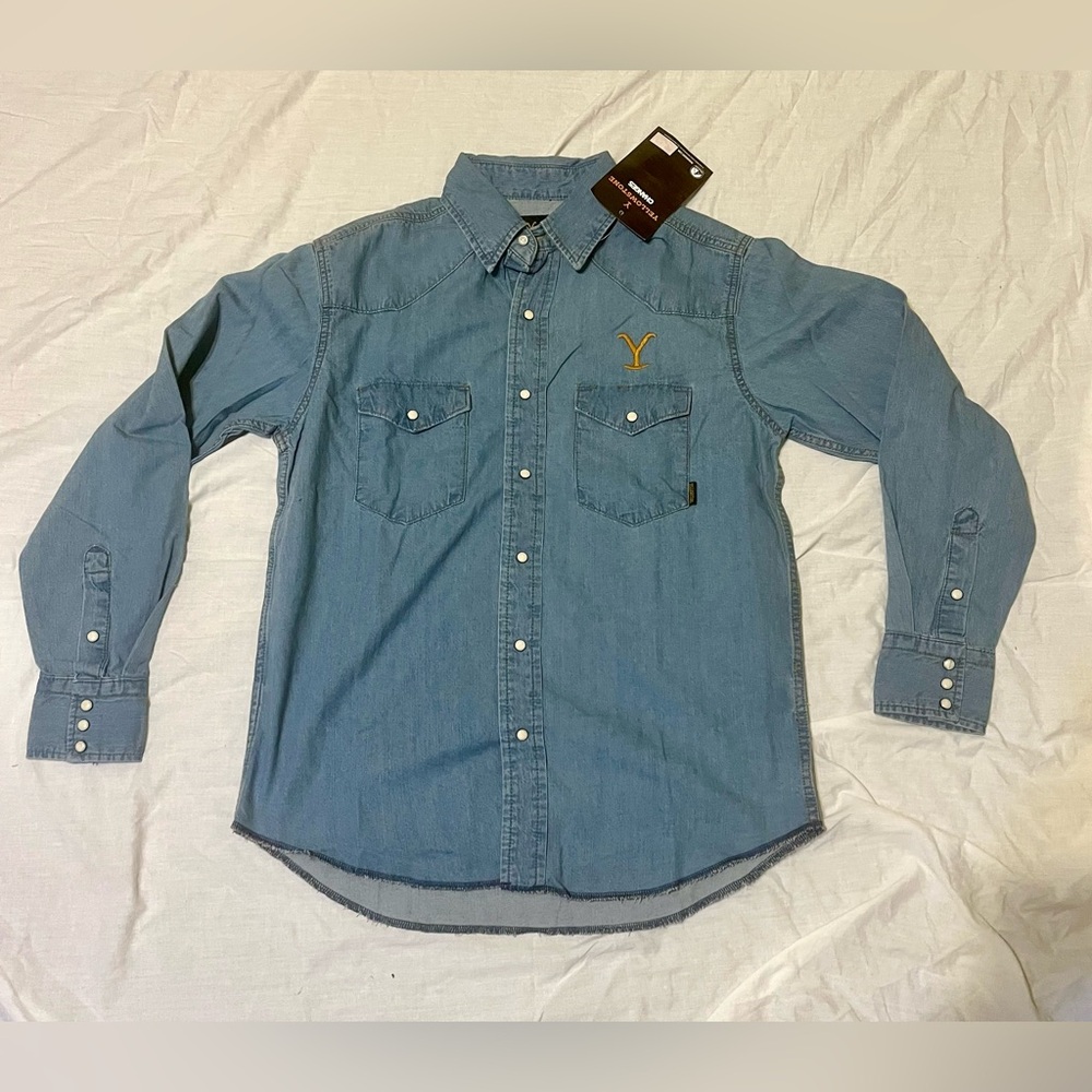Yellowstone Light Blue Embroidered Button-Down Shirt